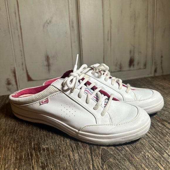 Keds Shoes - Keds white leather slip on mule sneakers white hot pink sz 8 coastal grandma